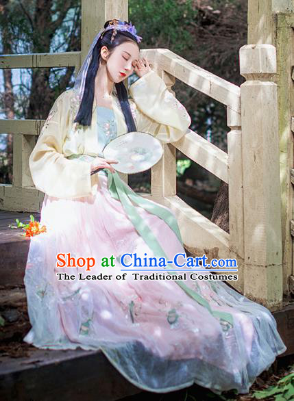 Chinese Ancient Young Lady Costumes Traditional Song Dynasty Imperial Princess Embroidered Hanfu Dress for Women