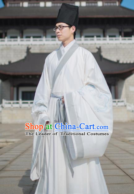 Chinese Ancient Taoist Priest Costume Traditional Ming Dynasty Scholar Embroidered Hanfu Clothing for Men