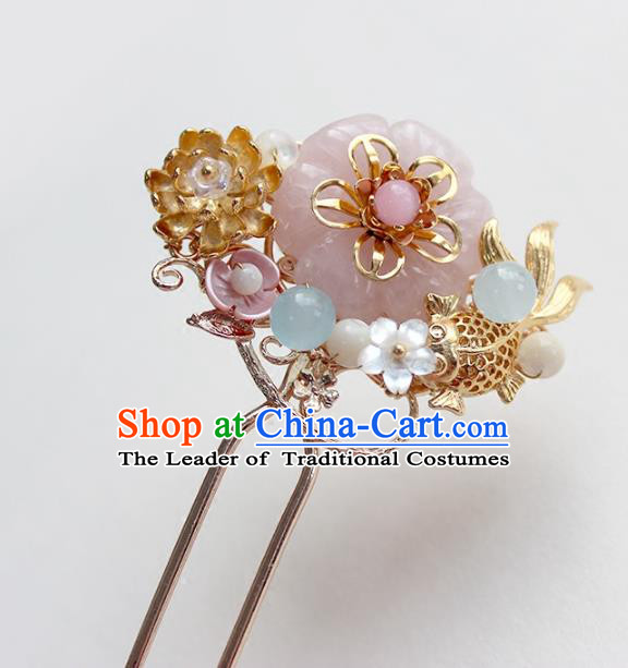 Chinese Ancient Handmade Goldfish Hair Clip Classical Hair Accessories Hanfu Brass Hairpins for Women