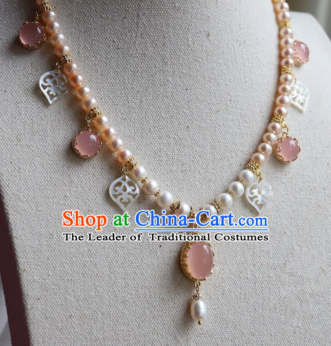 Chinese Ancient Handmade Classical Necklace Accessories Hanfu Rose Chalcedony Necklet for Women