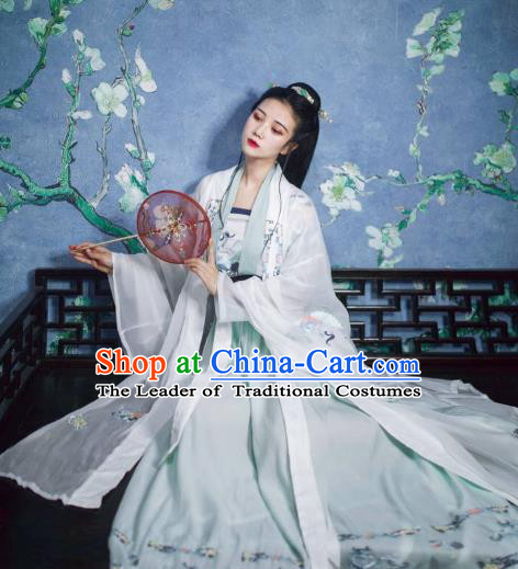 Chinese Ancient Fairy Palace Lady Costume Traditional Jin Dynasty Princess Embroidered Hanfu Dress for Women