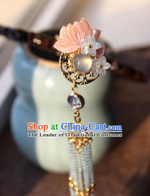 Chinese Ancient Handmade Lotus Hair Comb Classical Hair Accessories Hanfu Shell Hairpins for Women