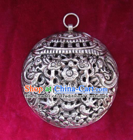 Chinese Miao Nationality Silver Ornaments Traditional Hmong Cavring Necklace Pendant Accessories for Women