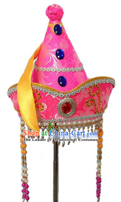 Chinese Handmade Mongol Nationality Hats Mongolian Princess Pink Hats for Kids