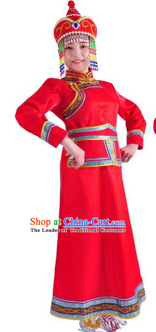 Chinese Mongol Nationality Costume Traditional Folk Dance Mongolian Red Mongolian Robe for Women