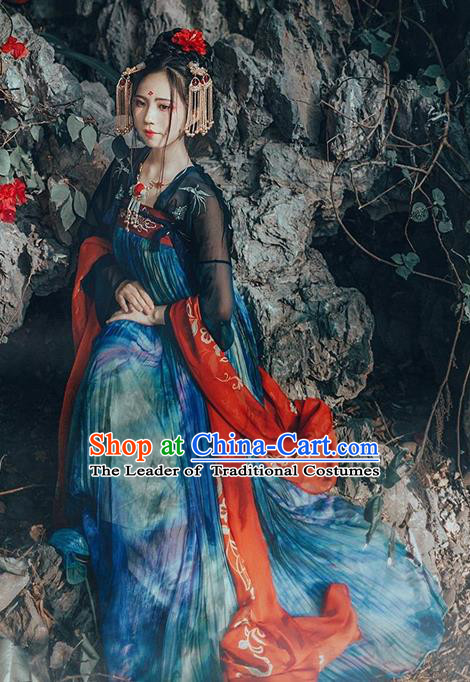 Ancient Chinese Palace Lady Costume Tang Dynasty Fairy Princess Embroidered Hanfu Dress for Women