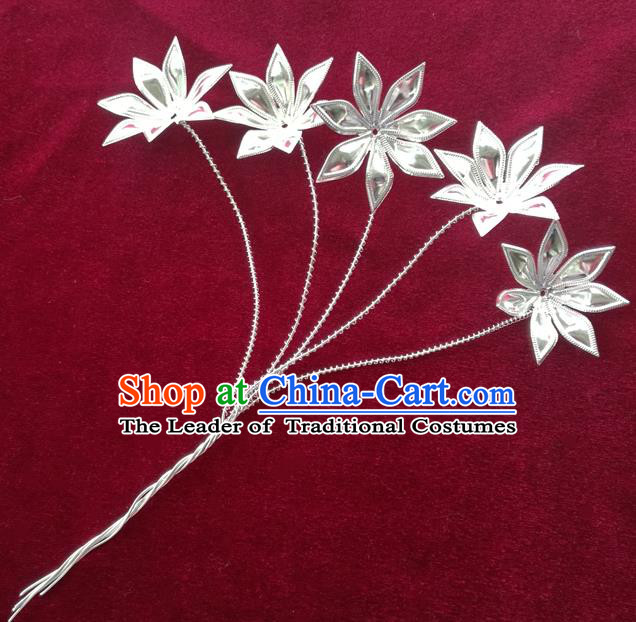 Chinese Traditional Miao Nationality Hair Accessories Hmong Sliver Flowers Hairpins Headwear for Women