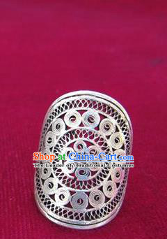 Chinese Miao Nationality Ornaments Sliver Ring Traditional Hmong Finger Ring Jewelry for Women