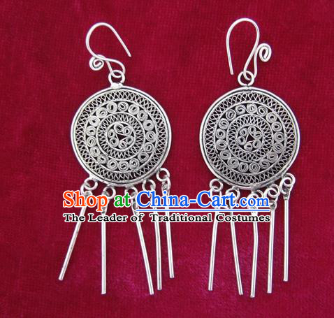 Chinese Handmade Miao Sliver Eardrop Hmong Nationality Earrings for Women