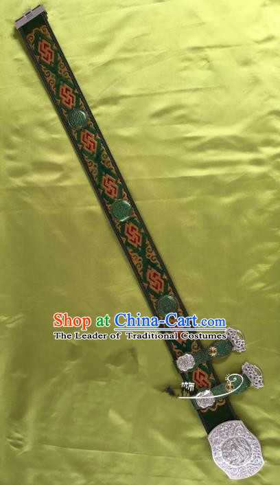 Traditional Chinese Mongol Nationality Waistband Mongolian Robe Green Belts for Men