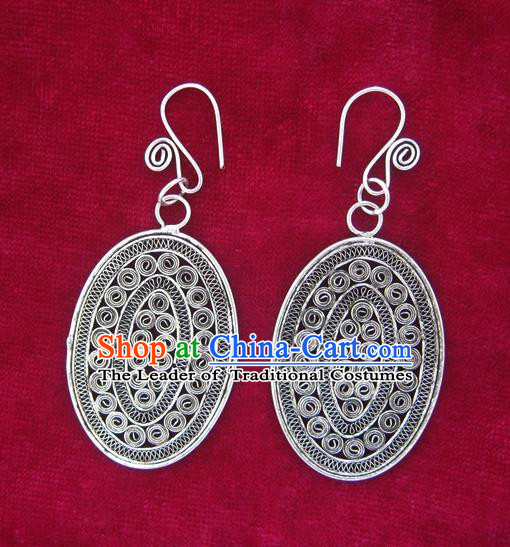 Traditional Chinese Miao Sliver Earrings Hmong Ornaments Minority Eardrop for Women