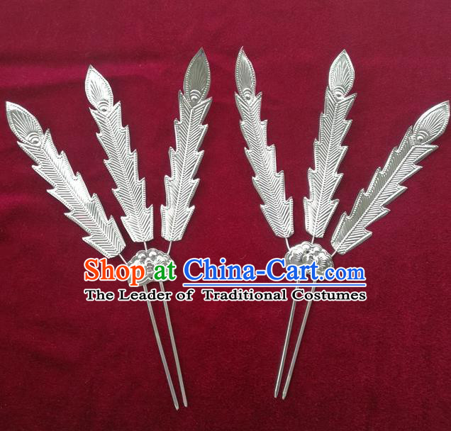 Traditional Chinese Miao Nationality Feather Hair Clip Hanfu Sliver Hairpins Hair Accessories for Women