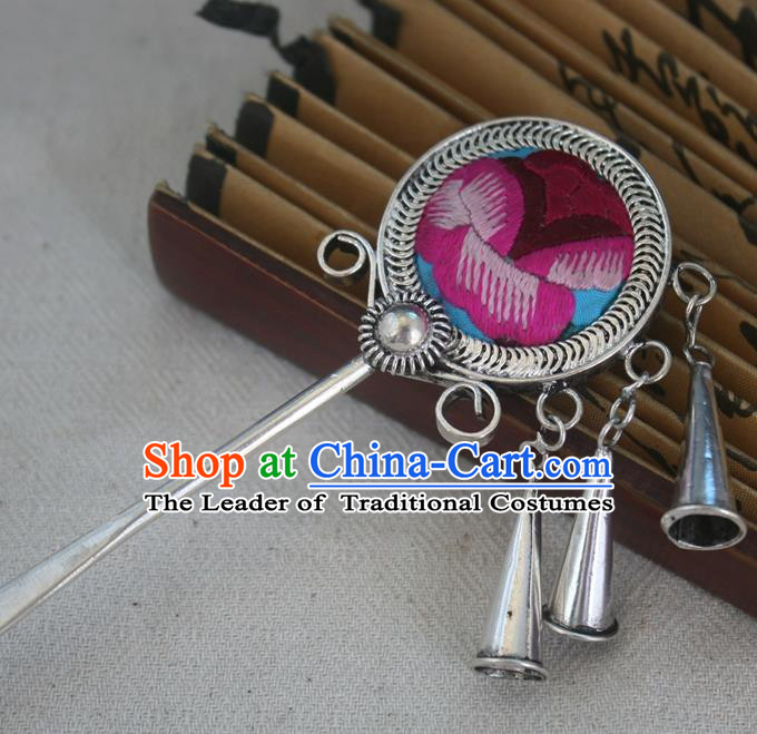 Traditional Chinese Miao Nationality Embroidered Hair Clip Hanfu Sliver Hairpins Hair Accessories for Women