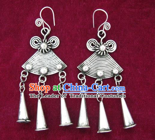 Traditional Chinese Miao Sliver Earrings Hmong Ornaments Minority Eardrop for Women