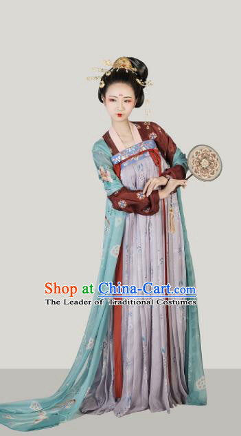 Chinese Ancient Tang Dynasty Palace Lady Hanfu Dress Maidenform Embroidered Costumes for Women