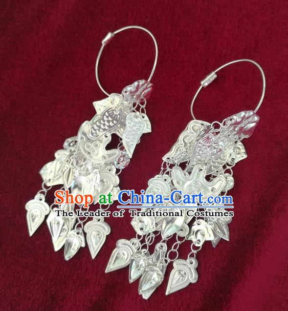 Chinese Traditional Miao Sliver Earrings Hmong Ornaments Accessories Minority Eardrop for Women