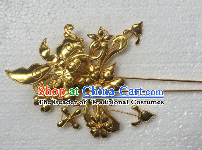 Traditional Chinese Miao Nationality Hanfu Golden Butterfly Flower Hairpins Hair Accessories for Women