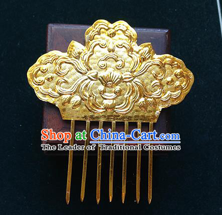 Traditional Chinese Miao Nationality Hair Accessories Golden Wedding Hair Comb Hairpins for Women