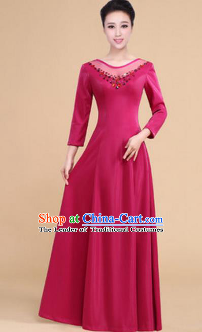 Top Grade Chorus Group Choir Wine Red Full Dress, Compere Stage Performance Modern Dance Costume for Women