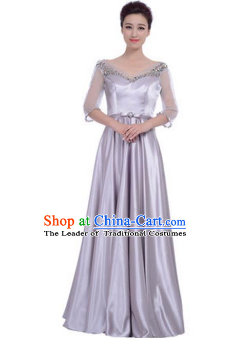 Top Grade Chorus Singing Group Grey Full Dress, Compere Modern Dance Costume for Women