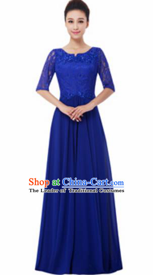 Top Grade Chorus Singing Group Royalblue Lace Full Dress, Compere Modern Dance Costume for Women