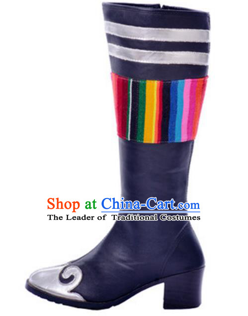 Chinese Traditional Mongol Dance Shoes, Uigurian Minority Folk Dance Long Boots for Women