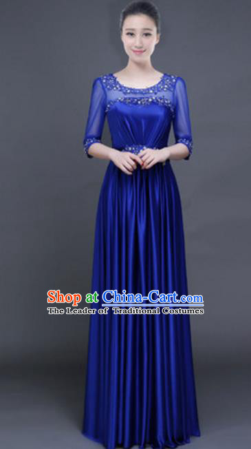 Top Grade Chorus Group Royalblue Full Dress, Compere Stage Performance Classical Dance Choir Costume for Women