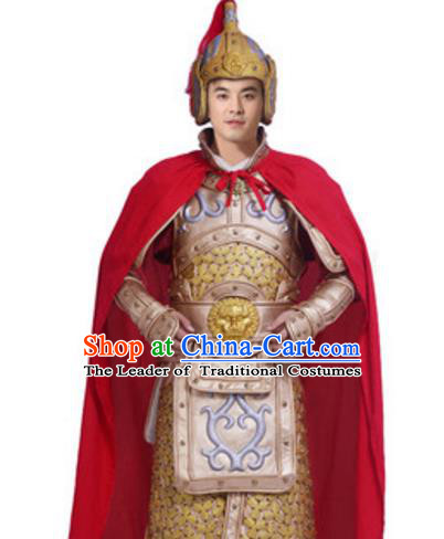 Traditional Chinese Ancient General Costume Song Dynasty Military Officers Historical Body Armor and Helmet Complete Set