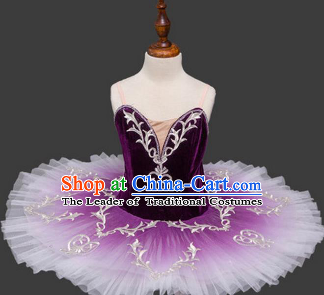 Top Grade Ballet Dance Costume Purple Bubble Dress Ballerina Dance Tu Tu Dancewear for Women