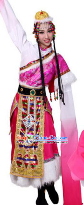 Traditional Chinese Zang Nationality Dance Clothing, China Tibetan Minority Ethnic Costume for Women