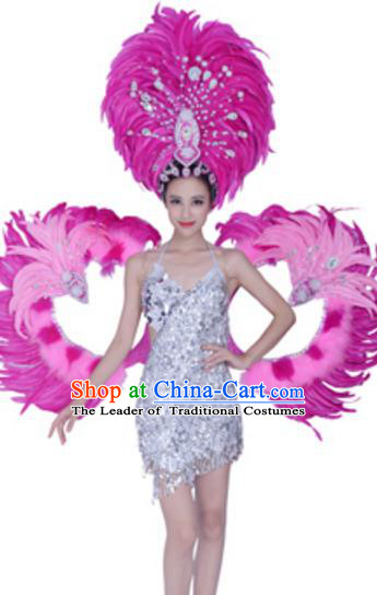 Top Grade Modern Dance Costume Stage Show Brazil Parade Giant Feather Wings and Headpiece for Women