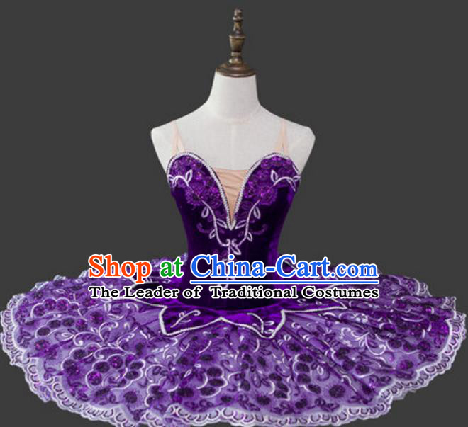 Top Grade Ballet Costume Purple Bubble Dress Ballerina Dance Tu Tu Dancewear for Women