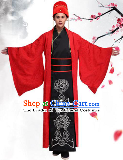 Chinese Ancient Bridegroom Wedding Costume Han Dynasty Scholar Historical Clothing for Men