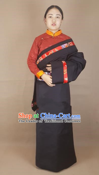 Chinese Traditional Zang Nationality Clothing Tibetan Robe, China Tibetan Ethnic Heishui Dance Costume for Women