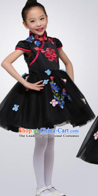 Top Grade Modern Dance Ballet Dance Black Veil Dress Stage Performance Chorus Costume for Kids