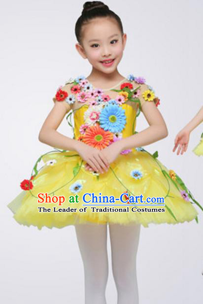 Top Grade Modern Dance Ballet Dance Yellow Veil Dress Stage Performance Chorus Costume for Kids