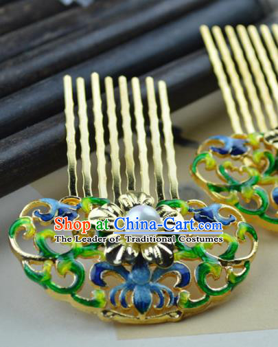 Chinese Traditional Ancient Hair Accessories Hanfu Hairpins Blueing Lotus Hair Comb Headwear for Women