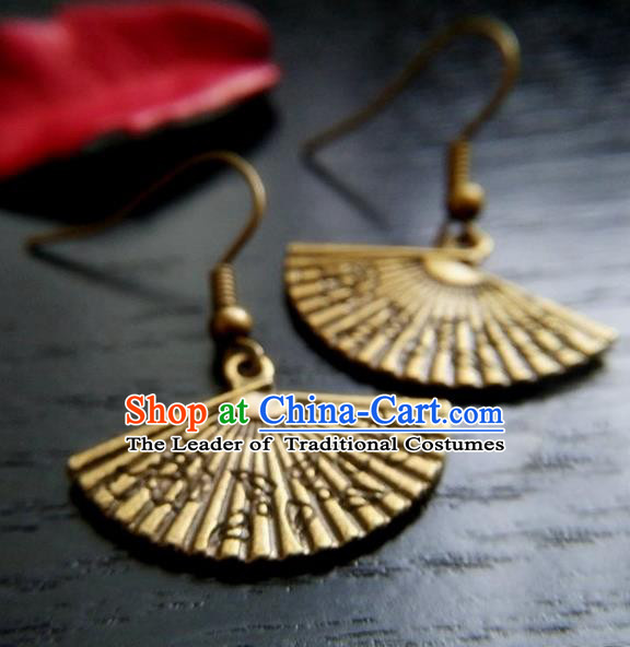 Chinese Traditional Ancient Earrings Accessories Hanfu Fan Eardrop for Women