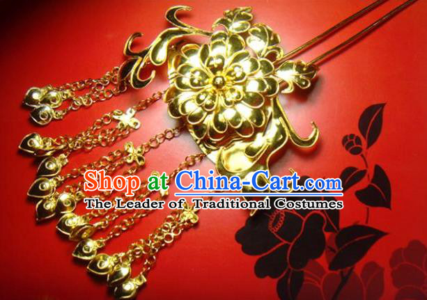 Chinese Traditional Ancient Queen Golden Bells Tassel Hairpins Hair Accessories for Women