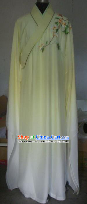 Chinese Traditional Beijing Opera Niche Costumes China Peking Opera Printing Peach Blossom Yellow Robe for Adults