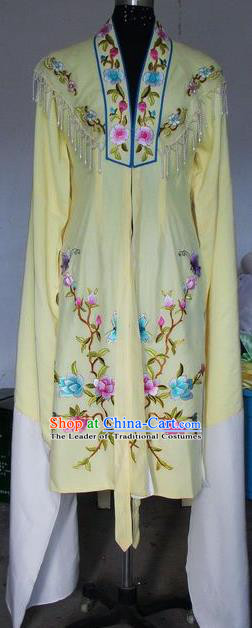 Chinese Traditional Beijing Opera Embroidered Peony Costumes China Peking Opera Actress Water Sleeve Yellow Dress for Adults