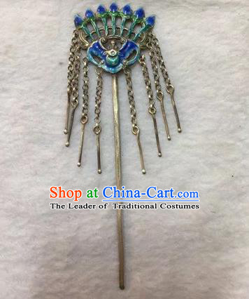 Chinese Traditional Ancient Bride Tassel Hair Clip Hanfu Blueing Bat Hairpins Hair Accessories for Women