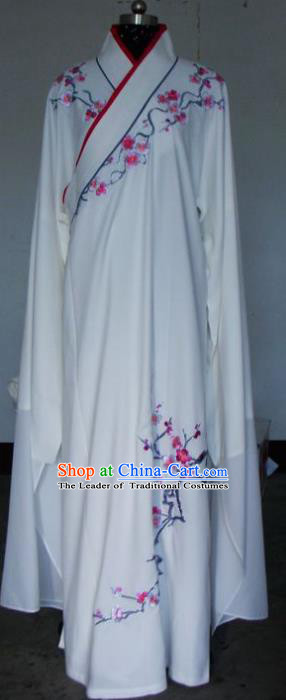 Chinese Traditional Shaoxing Opera Embroidered Wintersweet White Robe Peking Opera Niche Costumes for Adults