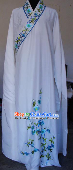 Chinese Traditional Shaoxing Opera Embroidered White Robe Peking Opera Niche Costumes for Adults