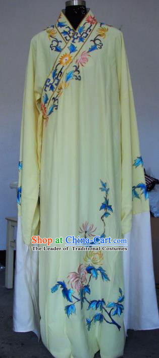 Chinese Traditional Shaoxing Opera Embroidered Chrysanthemum Yellow Robe Peking Opera Niche Costumes for Adults