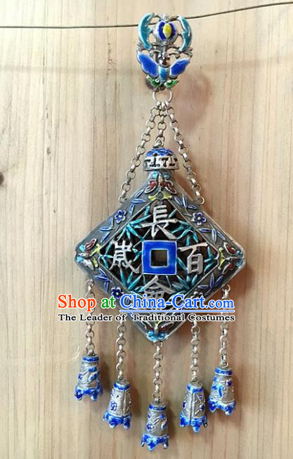 Handmade Chinese Miao Nationality Blueing Sachet Tassel Waist Accessories Hmong Sliver Pendant for Women