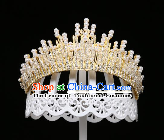 Children Modern Dance Hair Accessories Stage Performance Golden Crystal Royal Crown for Kids