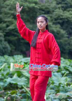 Chinese Traditional Martial Arts Costumes Tai Chi Kung Fu Red Suits for Women