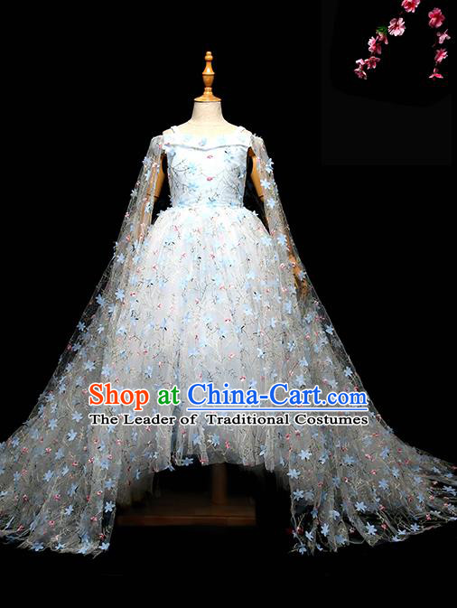 Children Modern Dance Costume Princess Full Dress Stage Performance Chorus Trailing Dress for Kids