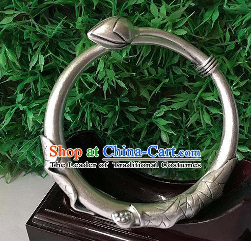 Handmade Chinese Miao Nationality Sliver Hoop Bracelet Traditional Hmong Bangle for Women